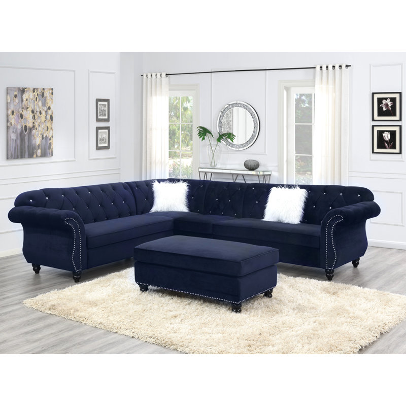 Dimanshu Velvet Sectional Dark Blue Velvet